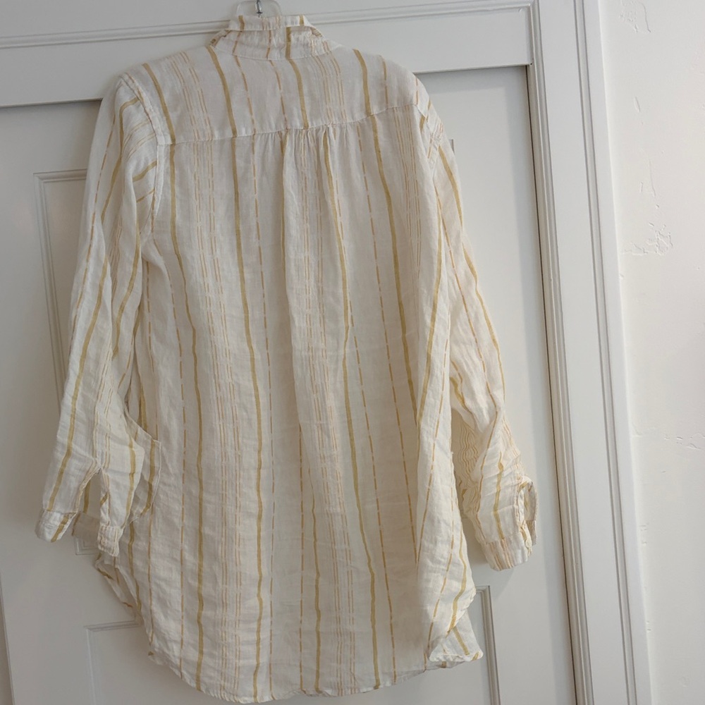 CP Shades white breezy linen Teton  Tunic Top with yellow stripe - Picture 4 of 5